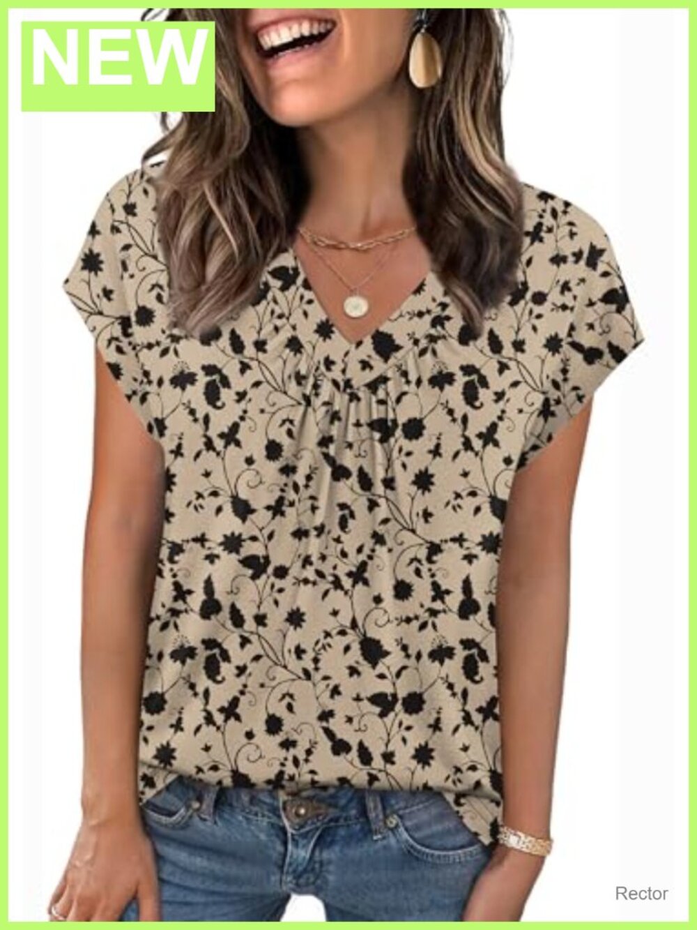 Zeagoo Womens V-Neck Pleated Front Cap Sleeve Summer Blouse
